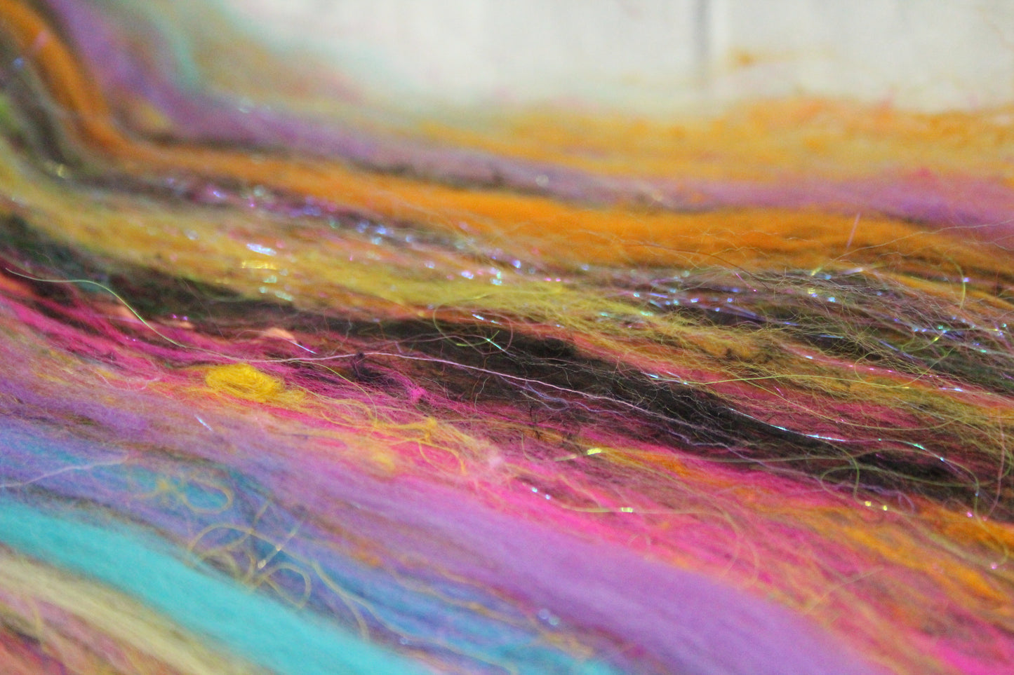 Merino Art Batt  - Blue Purple Orange Pink -  51 grams 1.7 oz - Wool for felting, spinning and weaving