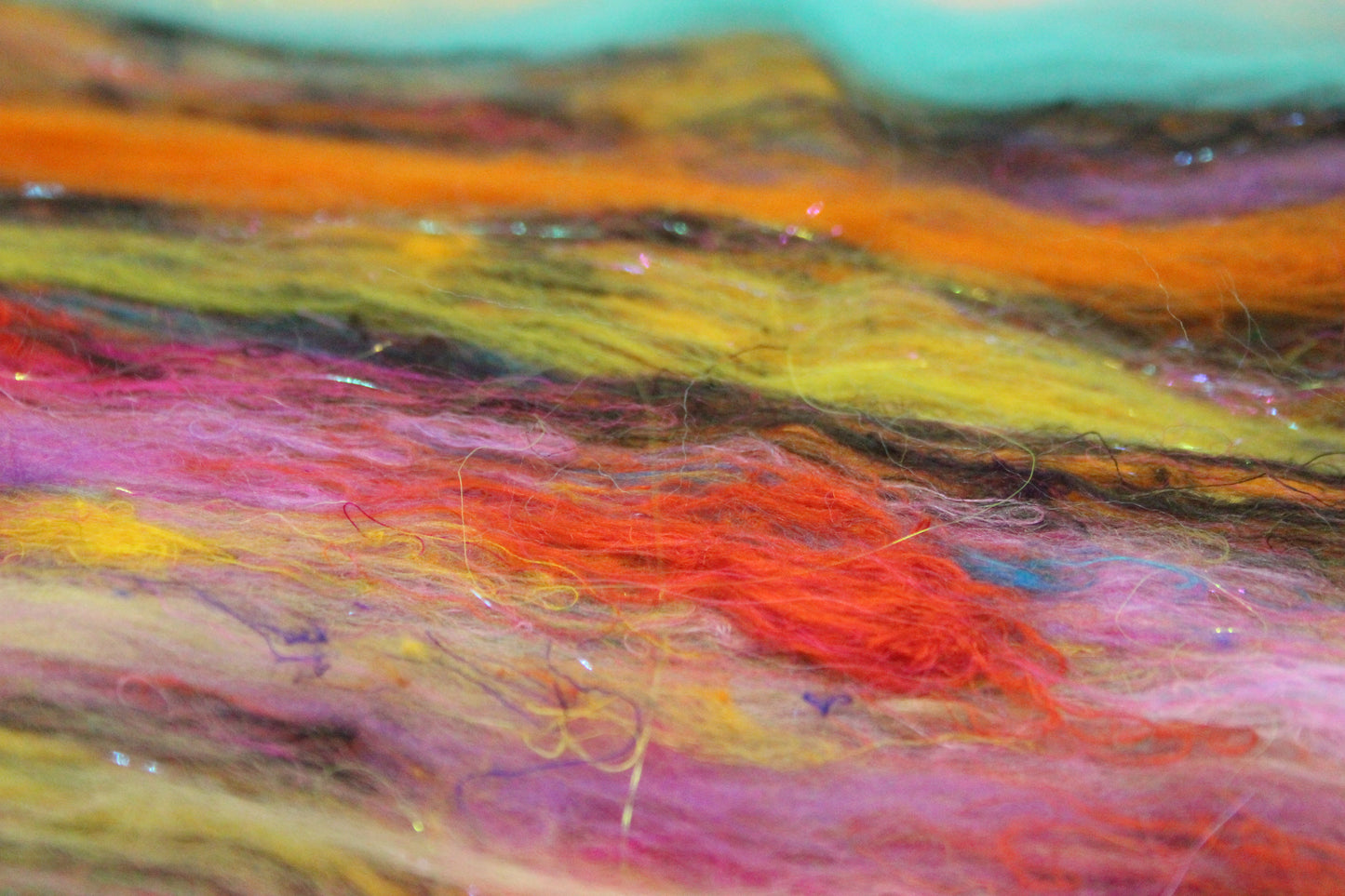 Merino Art Batt  - Blue Purple Orange Pink -  51 grams 1.7 oz - Wool for felting, spinning and weaving