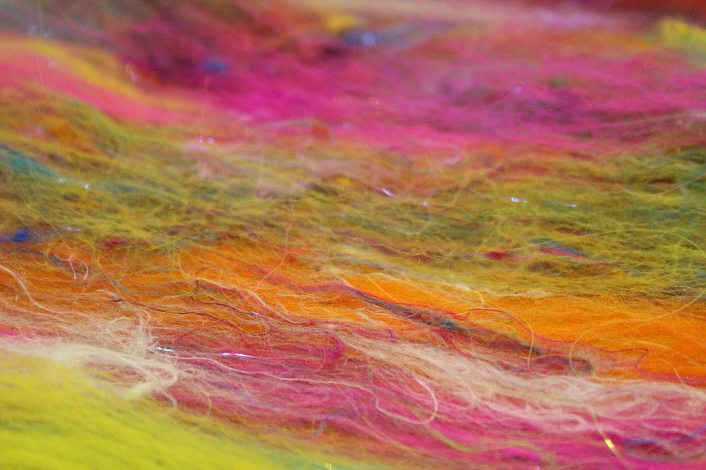 Merino Art Batt  - Blue Purple Orange Pink -  51 grams 1.7 oz - Wool for felting, spinning and weaving