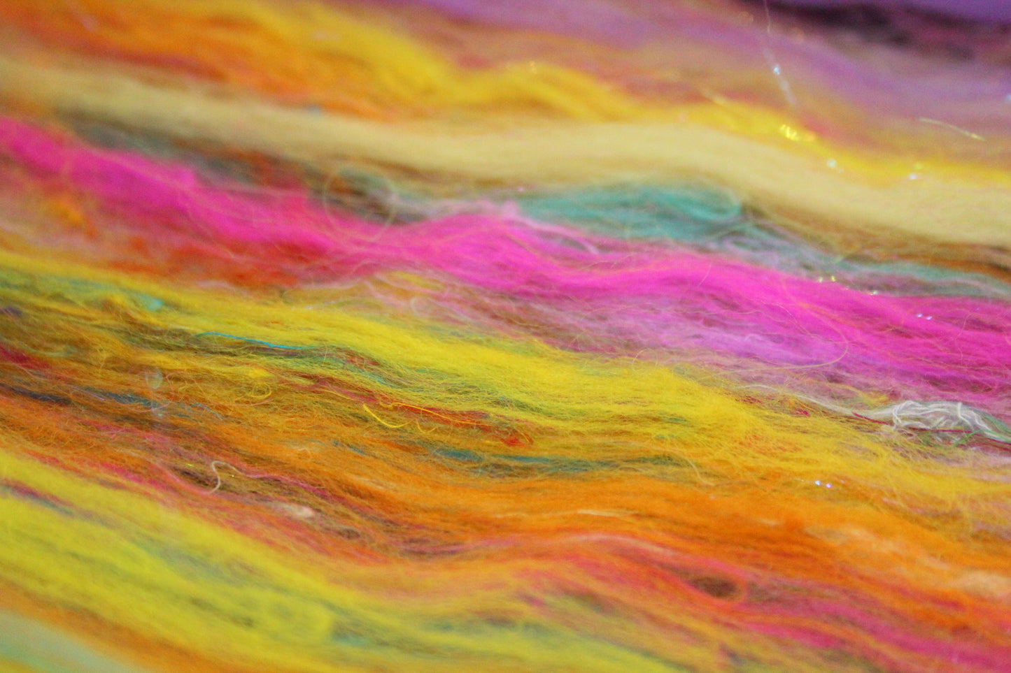 Merino Art Batt  - Blue Purple Orange Pink -  51 grams 1.7 oz - Wool for felting, spinning and weaving