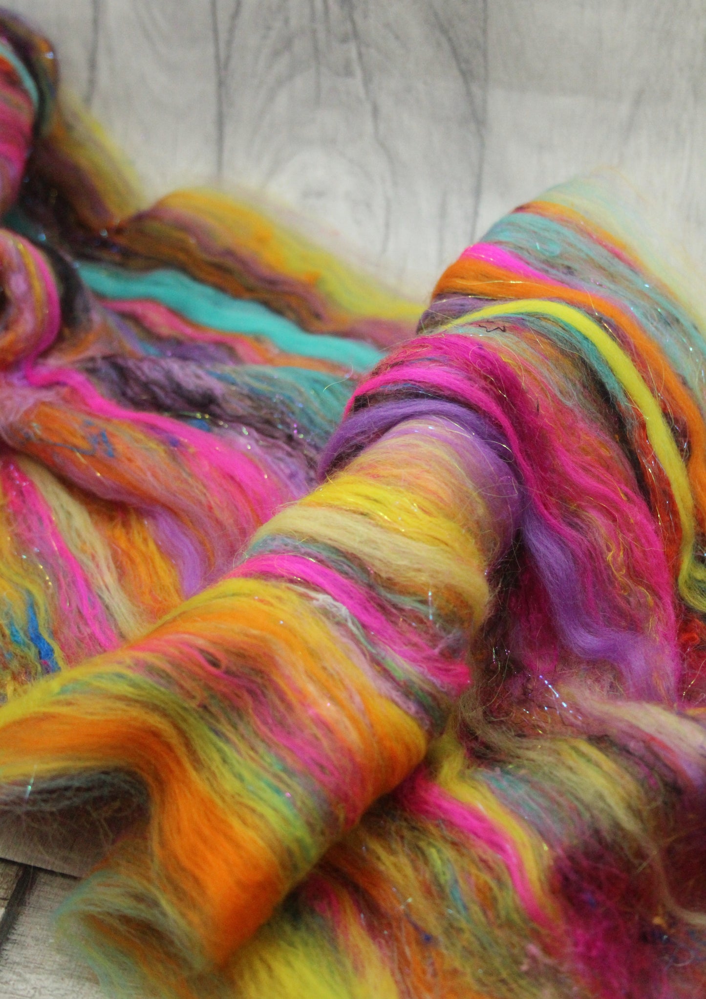 Merino Art Batt  - Blue Purple Orange Pink -  51 grams 1.7 oz - Wool for felting, spinning and weaving