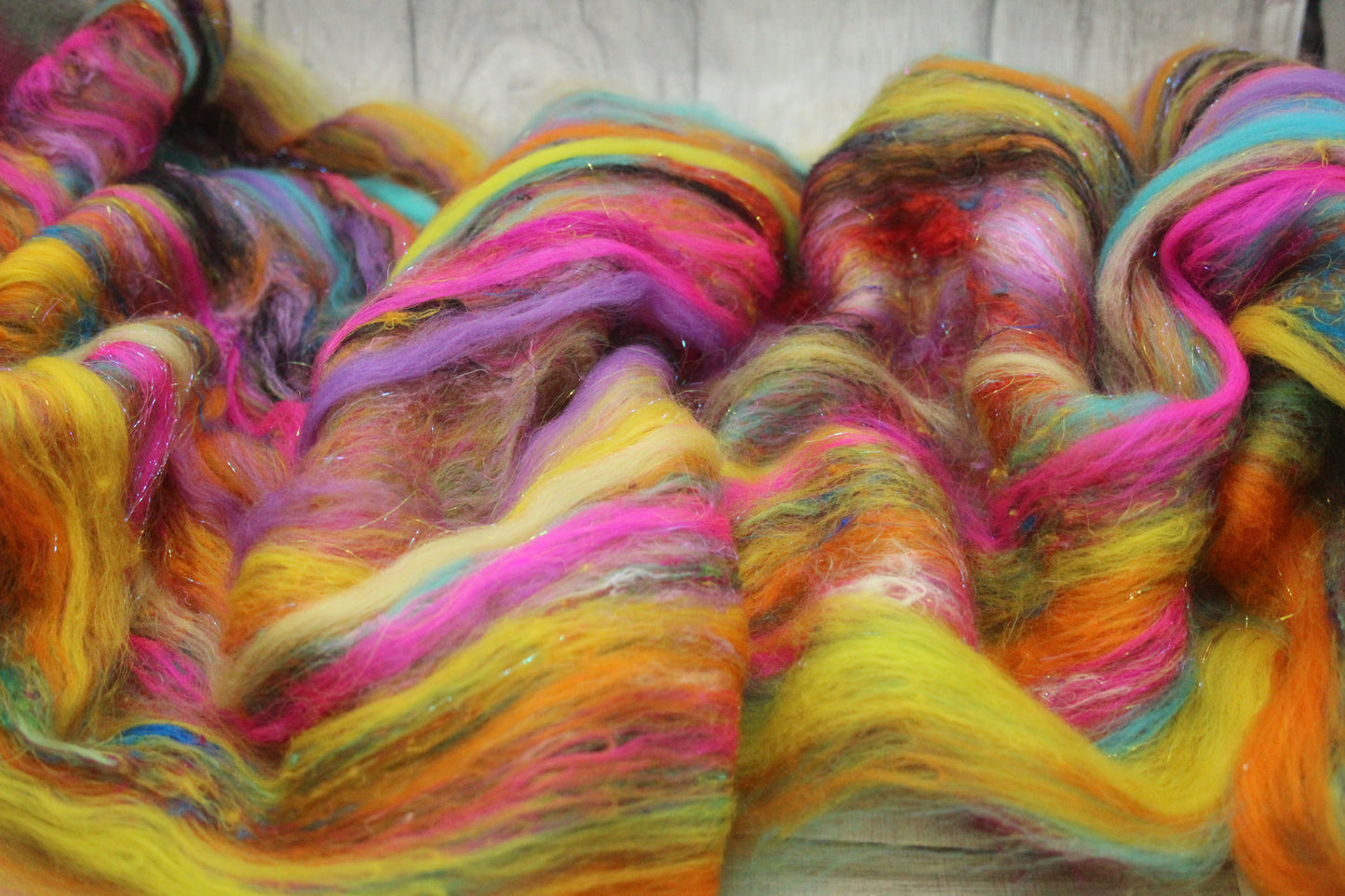 Merino Art Batt  - Blue Purple Orange Pink -  51 grams 1.7 oz - Wool for felting, spinning and weaving
