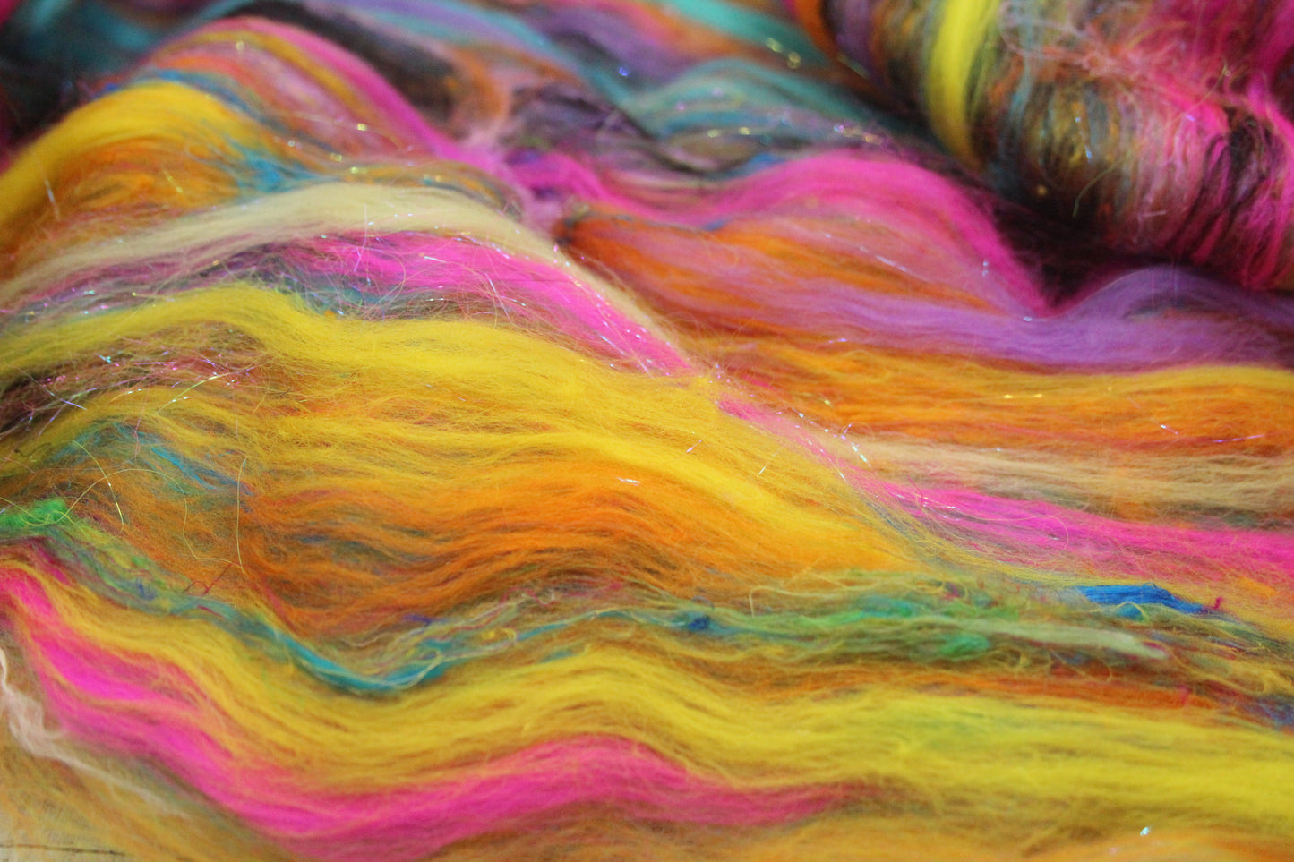 Merino Art Batt  - Blue Purple Orange Pink -  51 grams 1.7 oz - Wool for felting, spinning and weaving