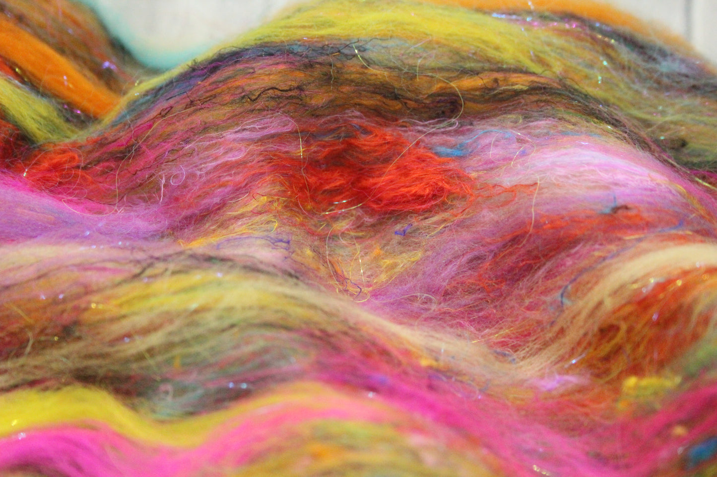 Merino Art Batt  - Blue Purple Orange Pink -  51 grams 1.7 oz - Wool for felting, spinning and weaving