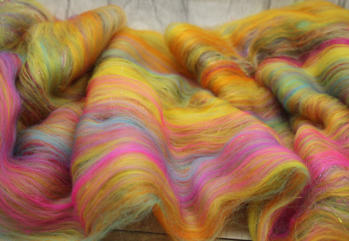 Merino Art Batt  - Blue Purple Orange Pink -  51 grams 1.7 oz - Wool for felting, spinning and weaving
