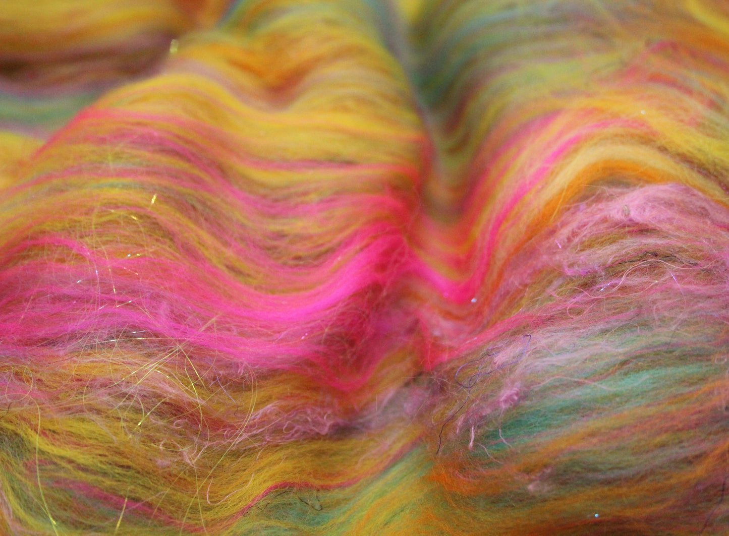 Merino Art Batt  - Blue Purple Orange Pink -  51 grams 1.7 oz - Wool for felting, spinning and weaving