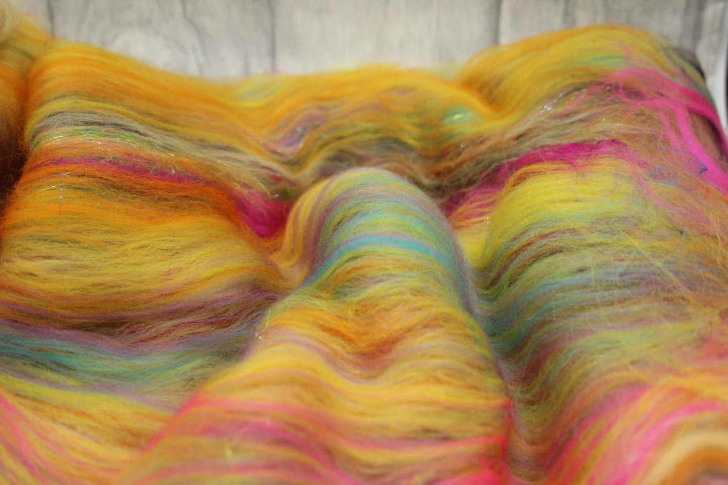 Merino Art Batt  - Blue Purple Orange Pink -  51 grams 1.7 oz - Wool for felting, spinning and weaving