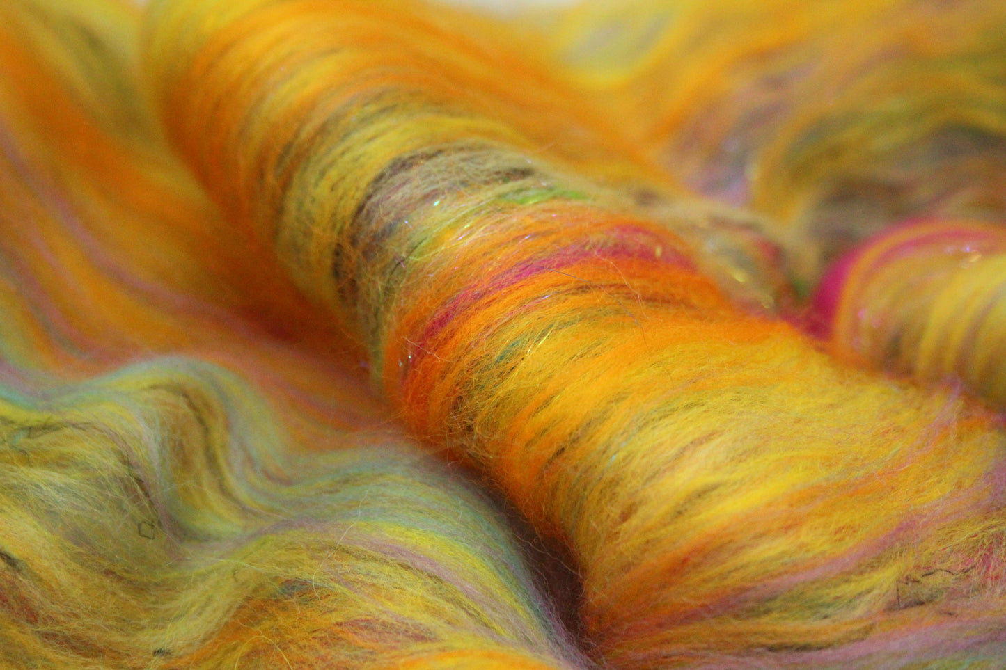 Merino Art Batt  - Blue Purple Orange Pink -  51 grams 1.7 oz - Wool for felting, spinning and weaving