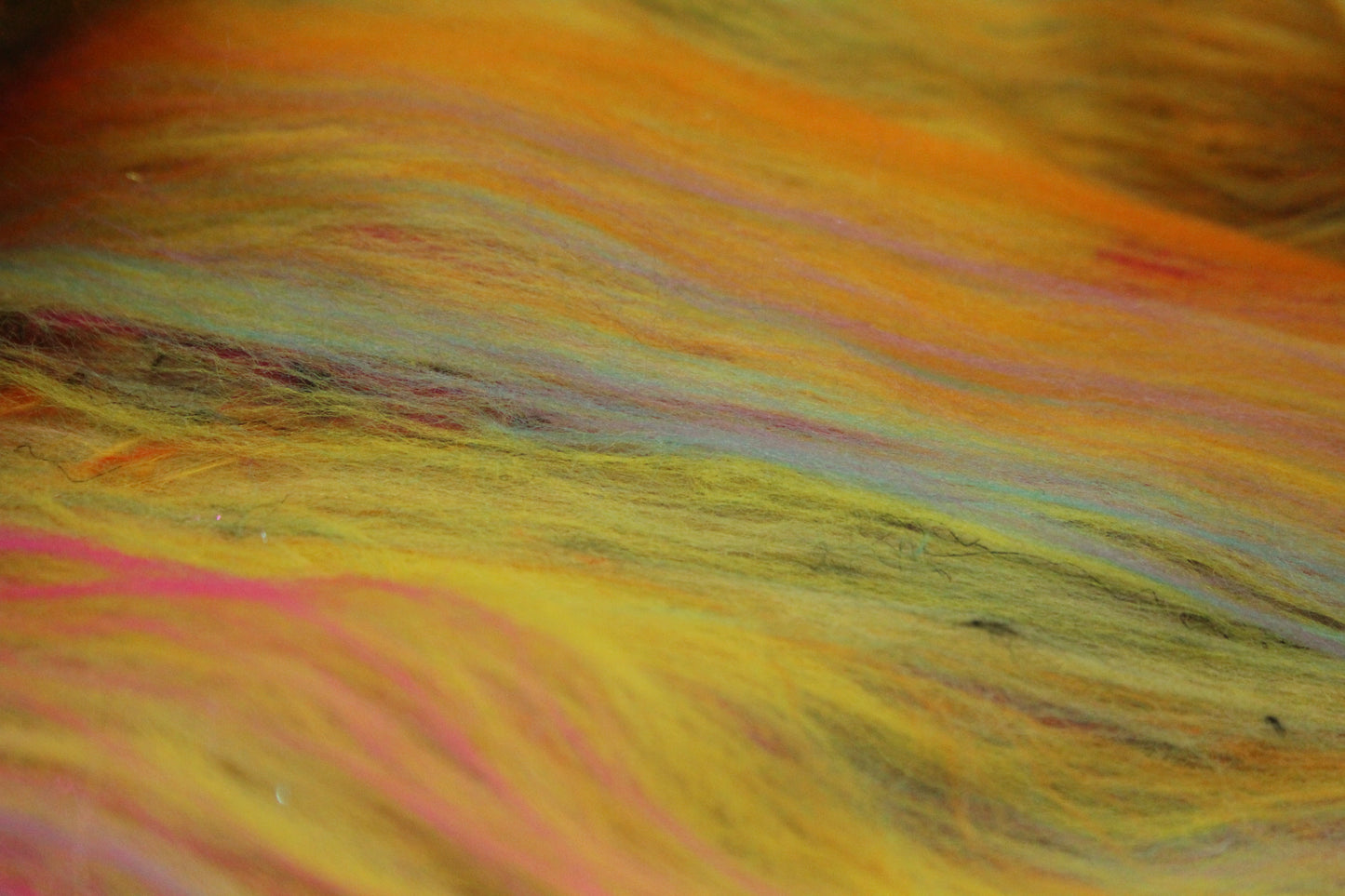 Merino Art Batt  - Blue Purple Orange Pink -  51 grams 1.7 oz - Wool for felting, spinning and weaving