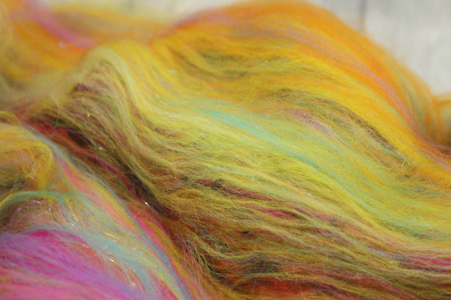 Merino Art Batt  - Blue Purple Orange Pink -  51 grams 1.7 oz - Wool for felting, spinning and weaving