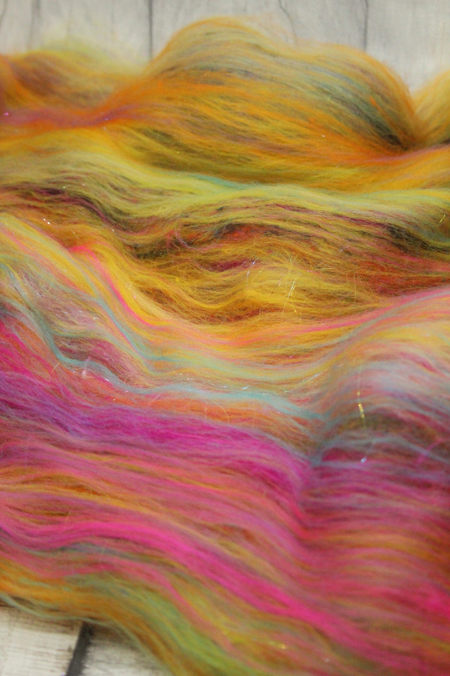 Merino Art Batt  - Blue Purple Orange Pink -  51 grams 1.7 oz - Wool for felting, spinning and weaving