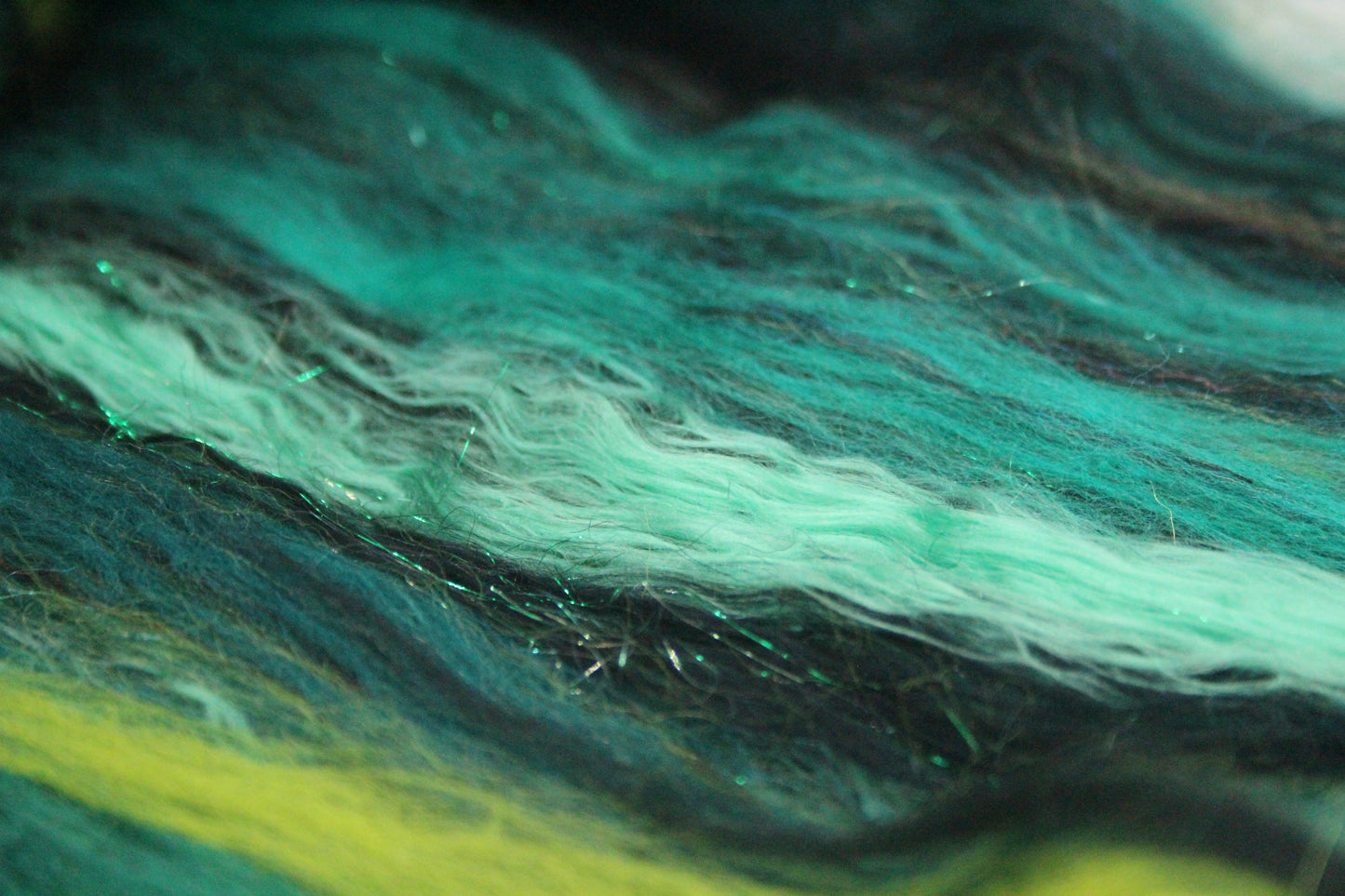 Merino Art Batt  - Green Black - 65 grams 2.2 oz - Wool for felting, spinning and weaving