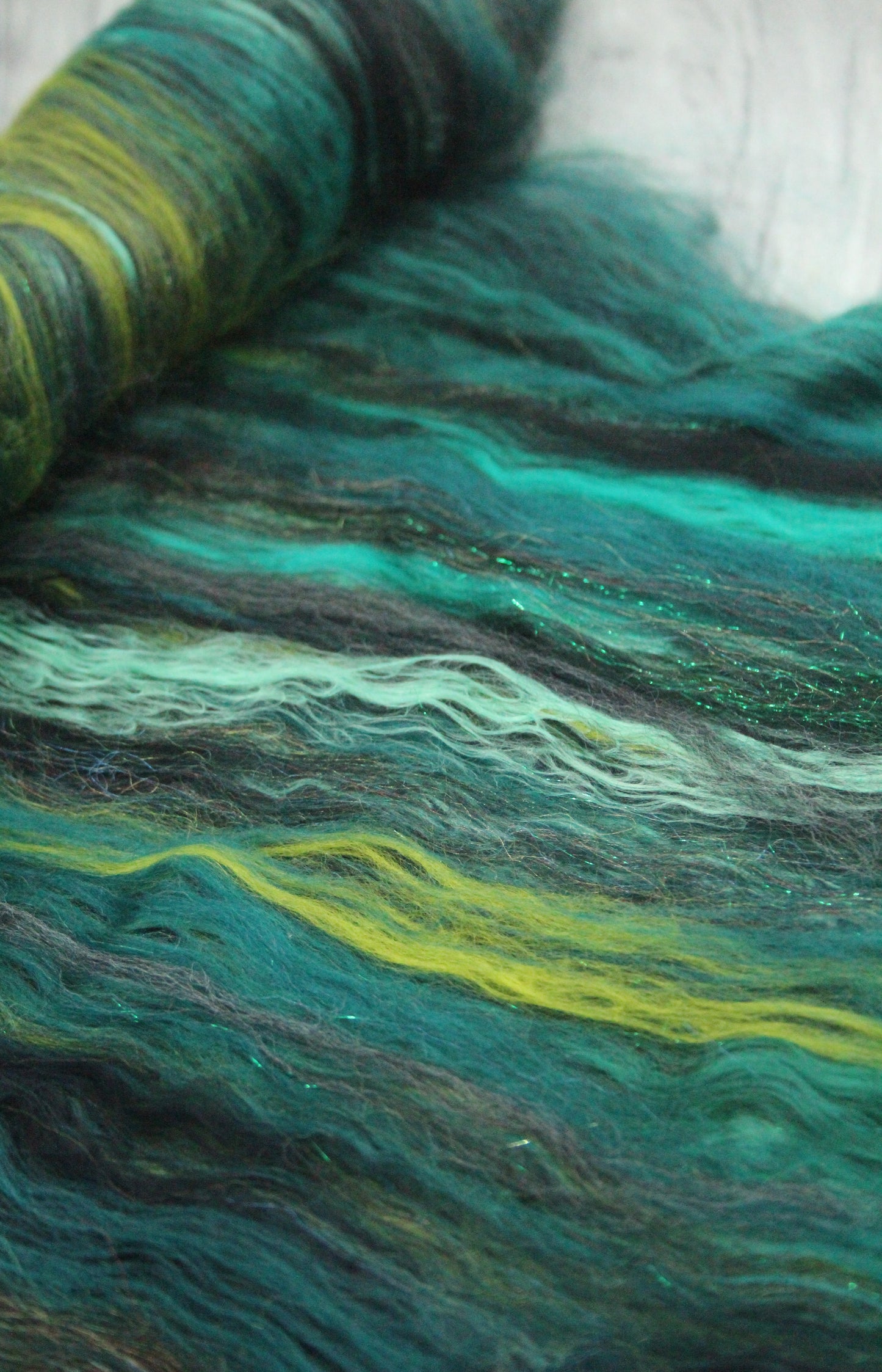 Merino Art Batt  - Green Black - 65 grams 2.2 oz - Wool for felting, spinning and weaving