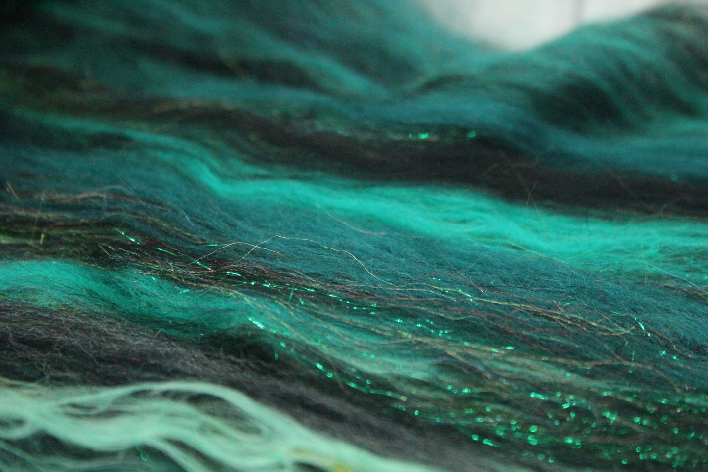 Merino Art Batt  - Green Black - 65 grams 2.2 oz - Wool for felting, spinning and weaving