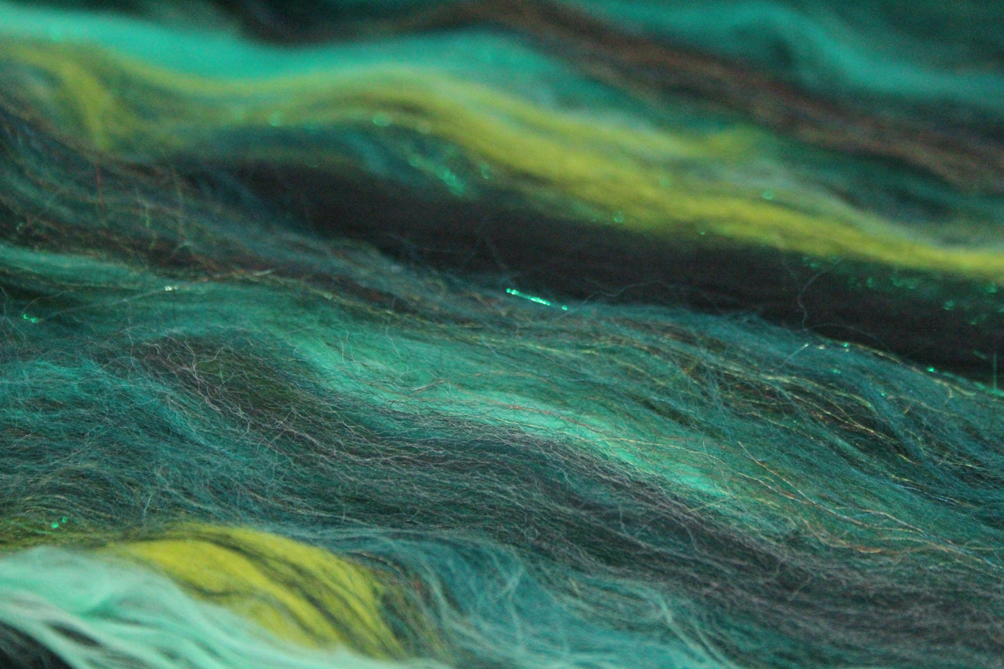 Merino Art Batt  - Green Black - 65 grams 2.2 oz - Wool for felting, spinning and weaving