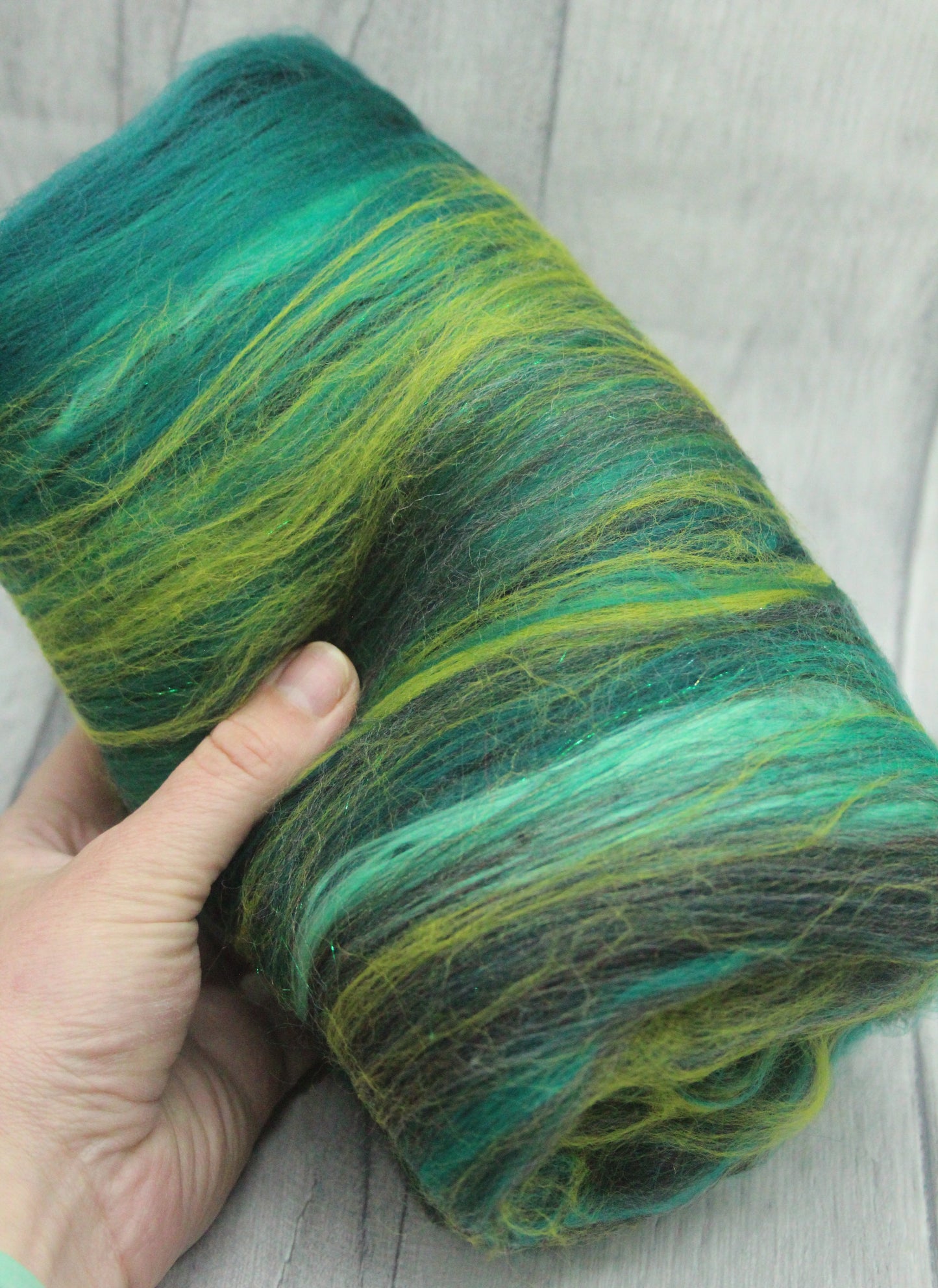 Merino Art Batt  - Green Black - 65 grams 2.2 oz - Wool for felting, spinning and weaving