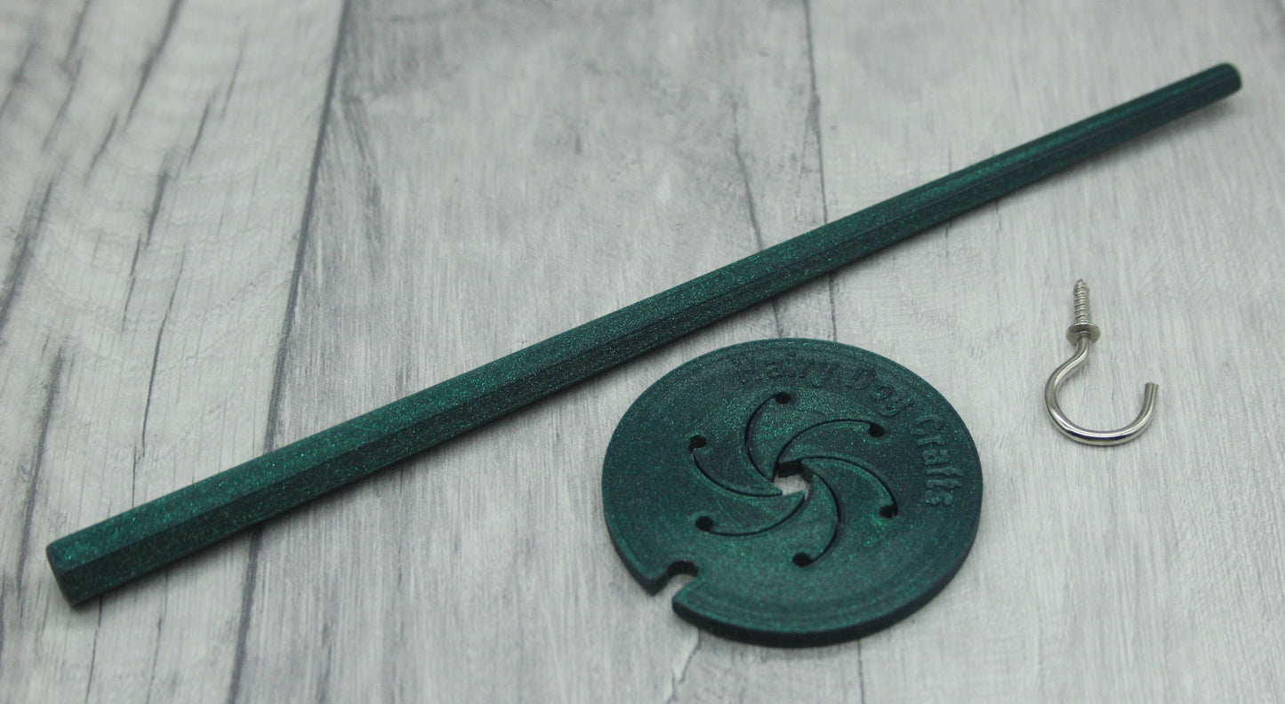 Top Whorl Spindle - (Imperfect) - Flat Pack - Glittery Green (Silver hook)