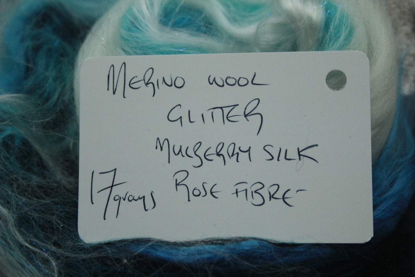 Merino Wool Blend - Black Turquoise White - 17 grams / 0.5 oz  - Fibre for felting, weaving or spinning