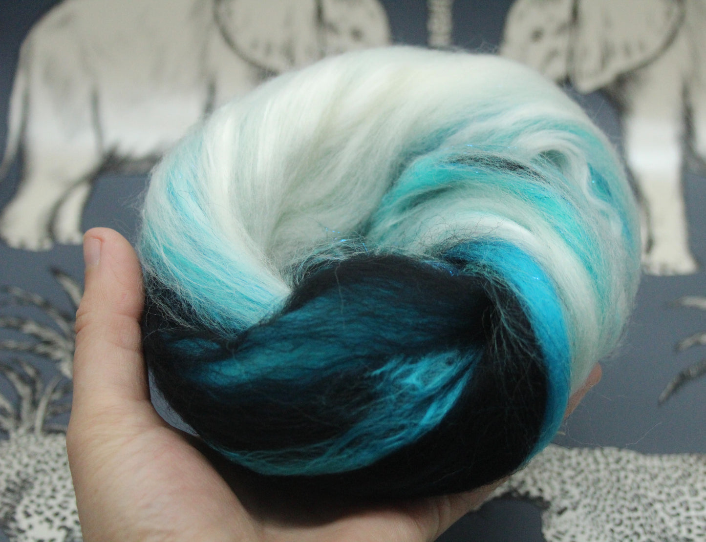 Merino Wool Blend - Black Turquoise White - 17 grams / 0.5 oz  - Fibre for felting, weaving or spinning