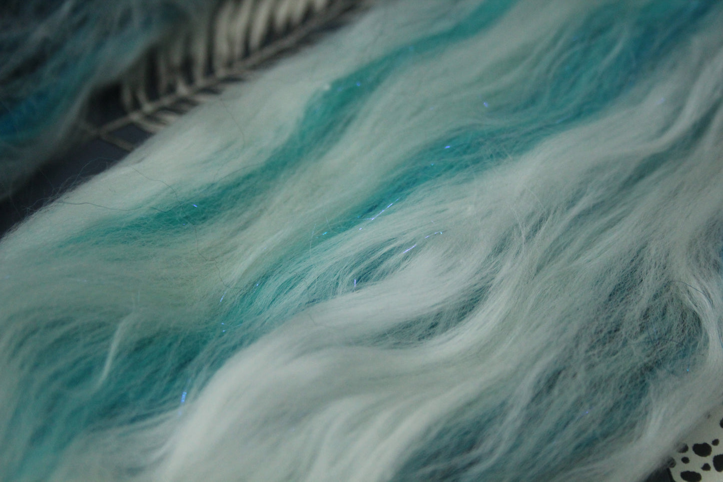 Merino Wool Blend - Black Turquoise White - 17 grams / 0.5 oz  - Fibre for felting, weaving or spinning