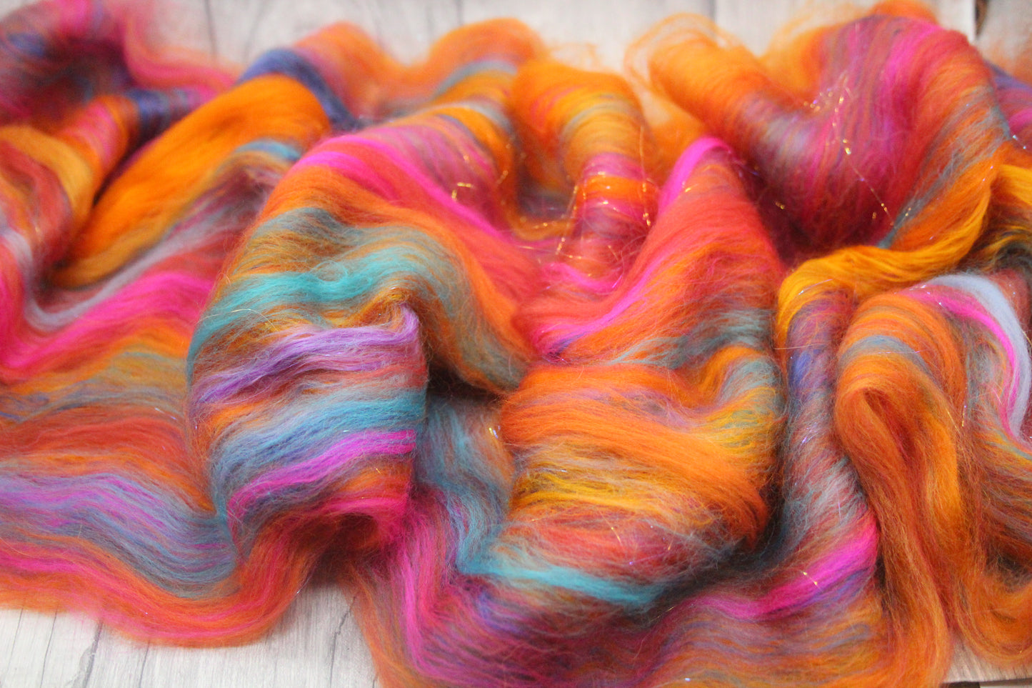 Merino Art Batt  - Orange Pink - 36 grams 1.2 oz - Wool for felting, spinning and weaving