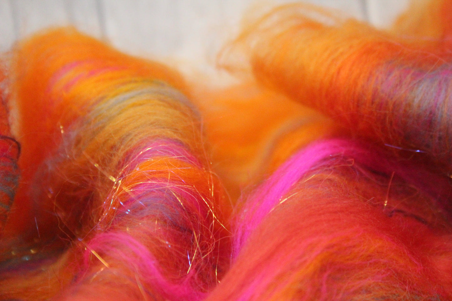 Merino Art Batt  - Orange Pink - 36 grams 1.2 oz - Wool for felting, spinning and weaving