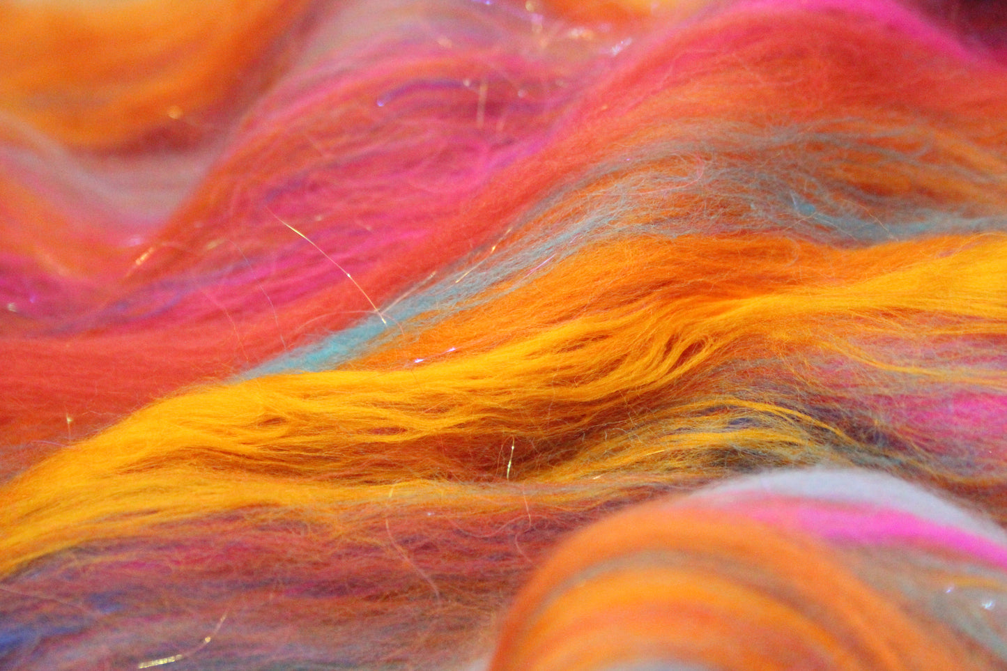 Merino Art Batt  - Orange Pink - 36 grams 1.2 oz - Wool for felting, spinning and weaving