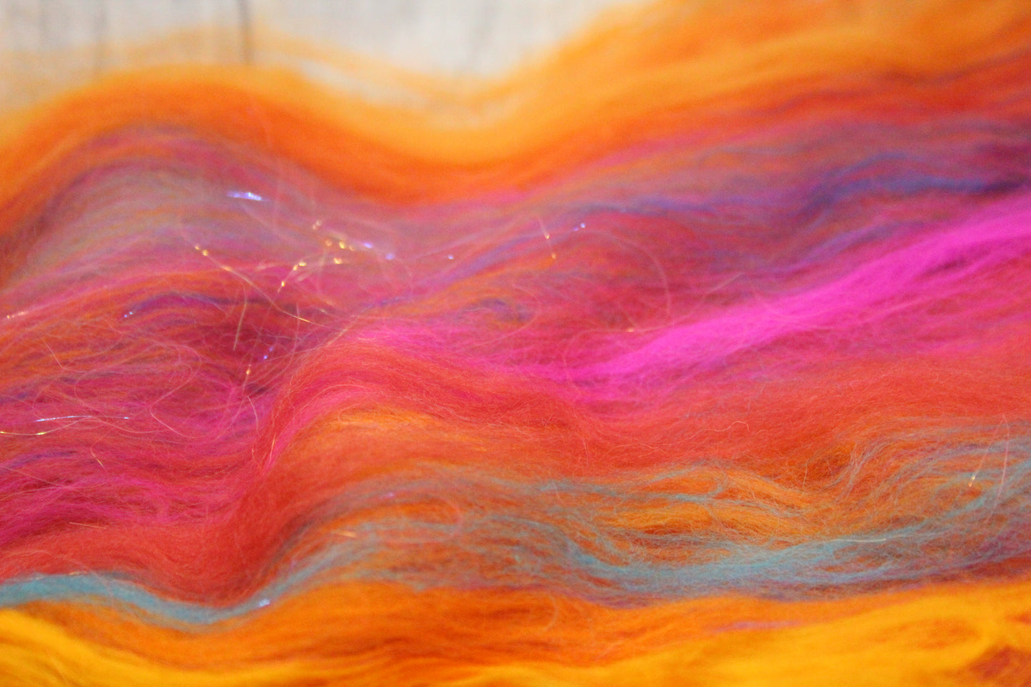 Merino Art Batt  - Orange Pink - 36 grams 1.2 oz - Wool for felting, spinning and weaving