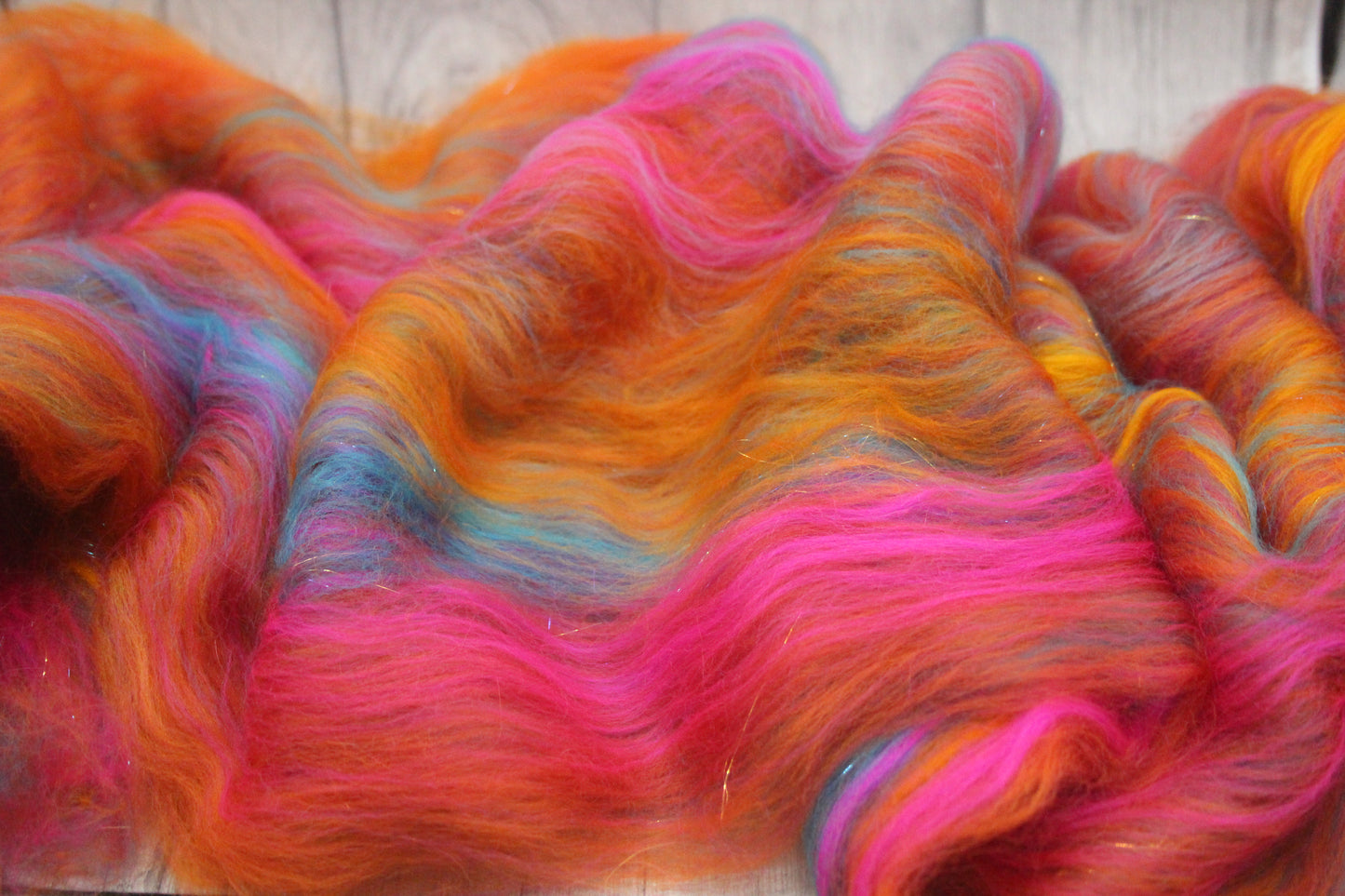Merino Art Batt  - Orange Pink - 36 grams 1.2 oz - Wool for felting, spinning and weaving