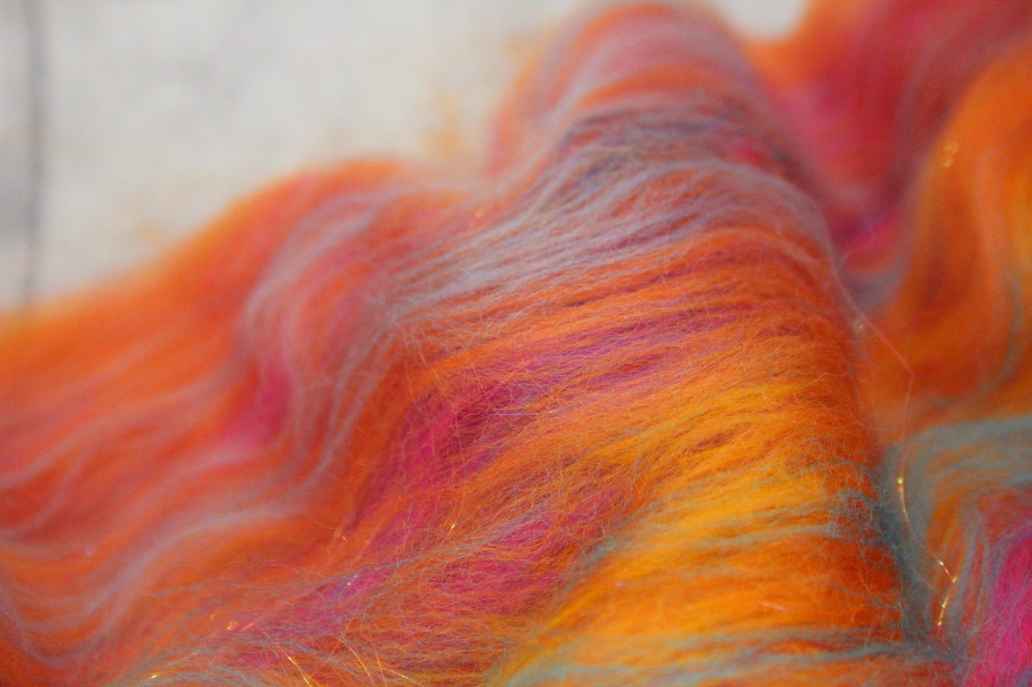 Merino Art Batt  - Orange Pink - 36 grams 1.2 oz - Wool for felting, spinning and weaving