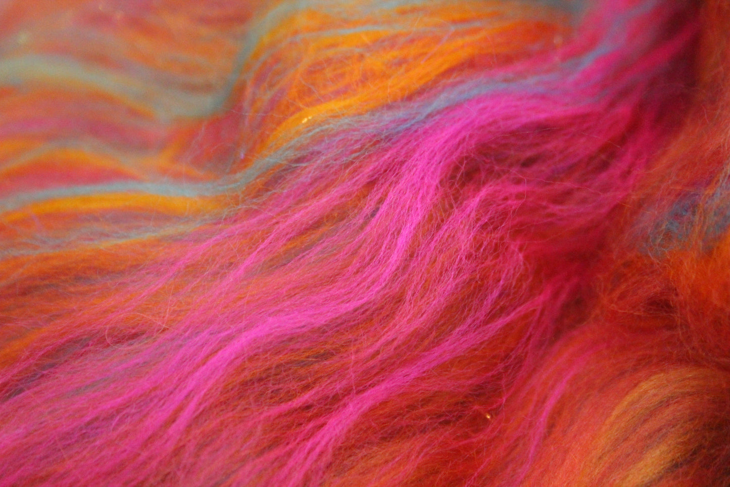 Merino Art Batt  - Orange Pink - 36 grams 1.2 oz - Wool for felting, spinning and weaving