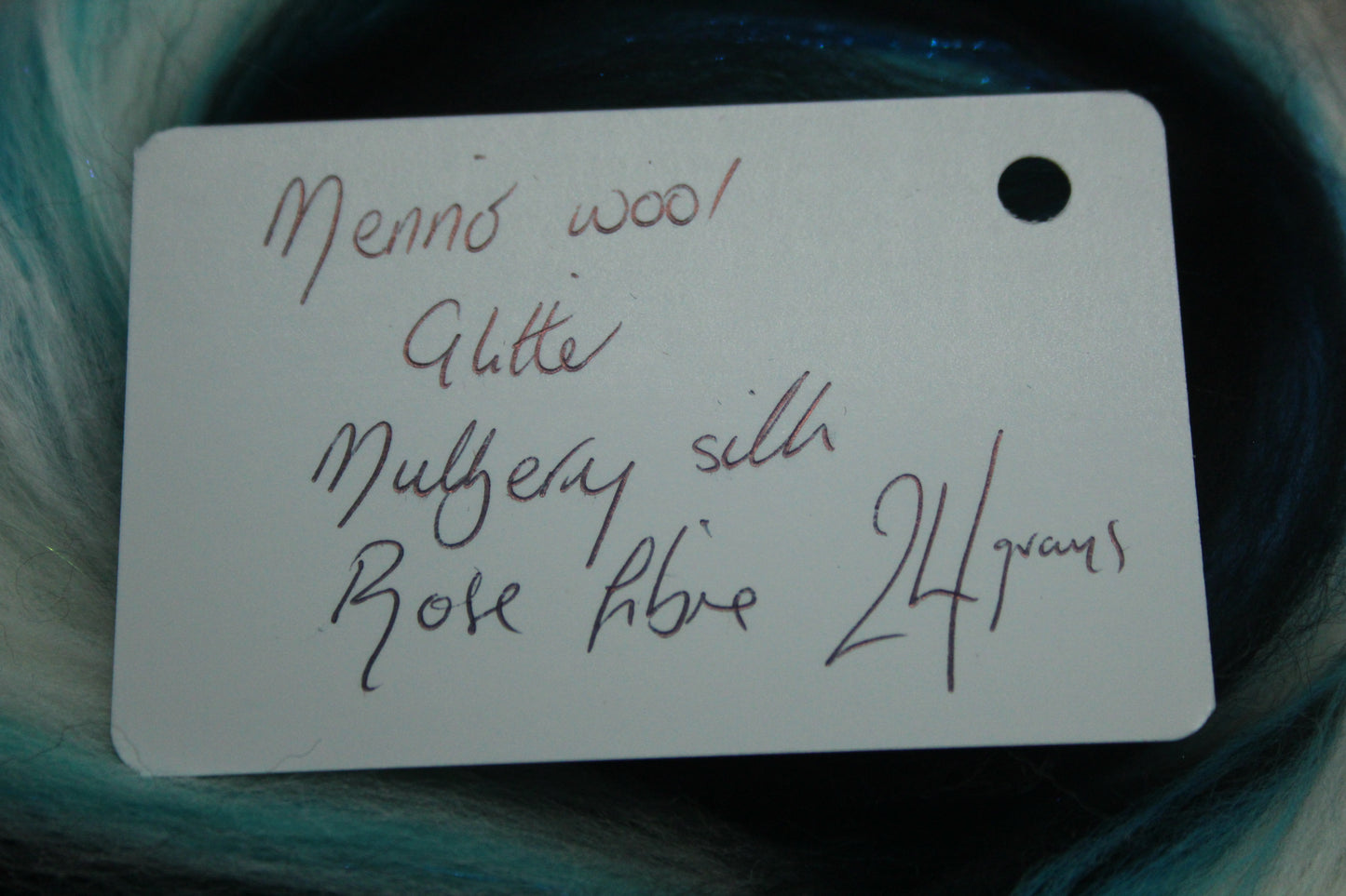 Merino Wool Blend - Black Turquoise White - 24 grams / 0.8 oz  - Fibre for felting, weaving or spinning