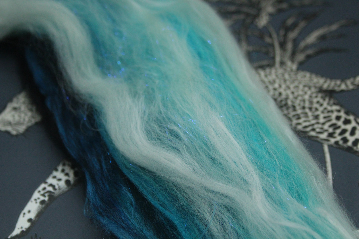 Merino Wool Blend - Black Turquoise White - 24 grams / 0.8 oz  - Fibre for felting, weaving or spinning