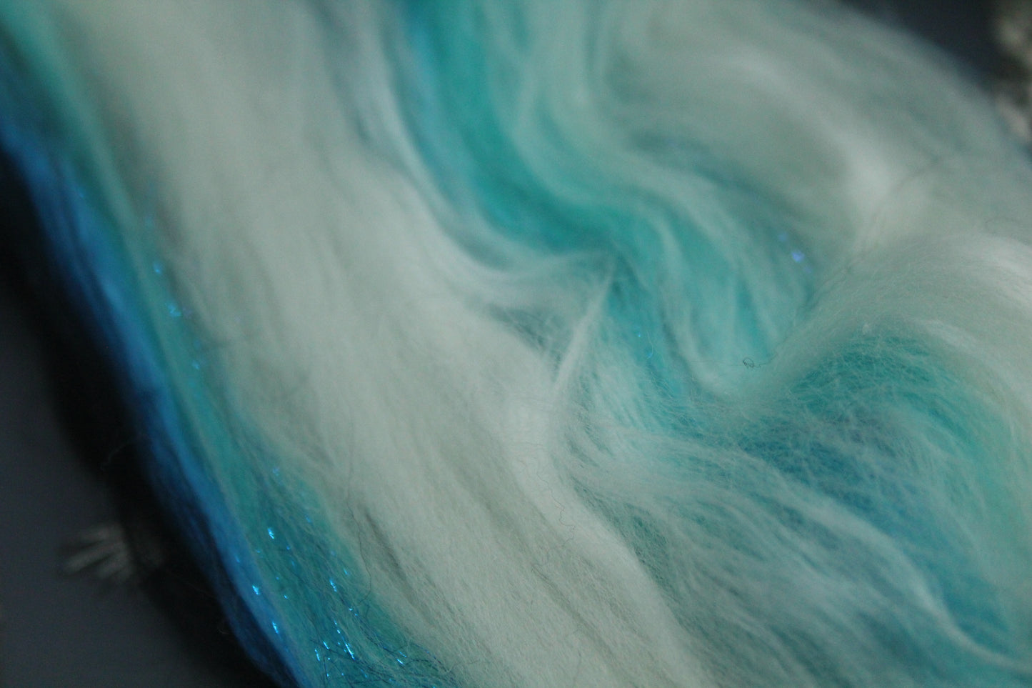 Merino Wool Blend - Black Turquoise White - 24 grams / 0.8 oz  - Fibre for felting, weaving or spinning