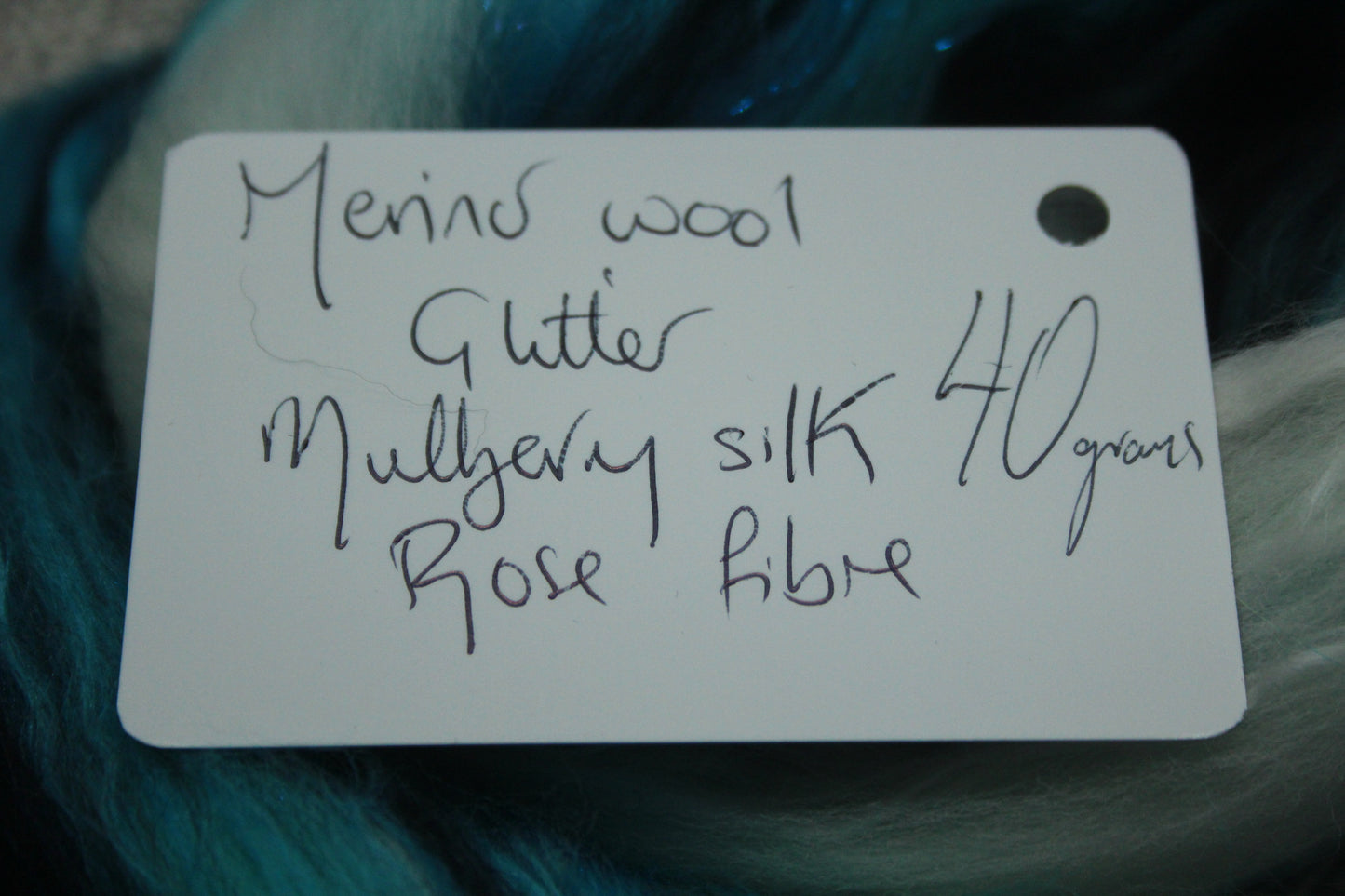 Merino Wool Blend - Black Turquoise White - 40 grams / 1.4 oz  - Fibre for felting, weaving or spinning