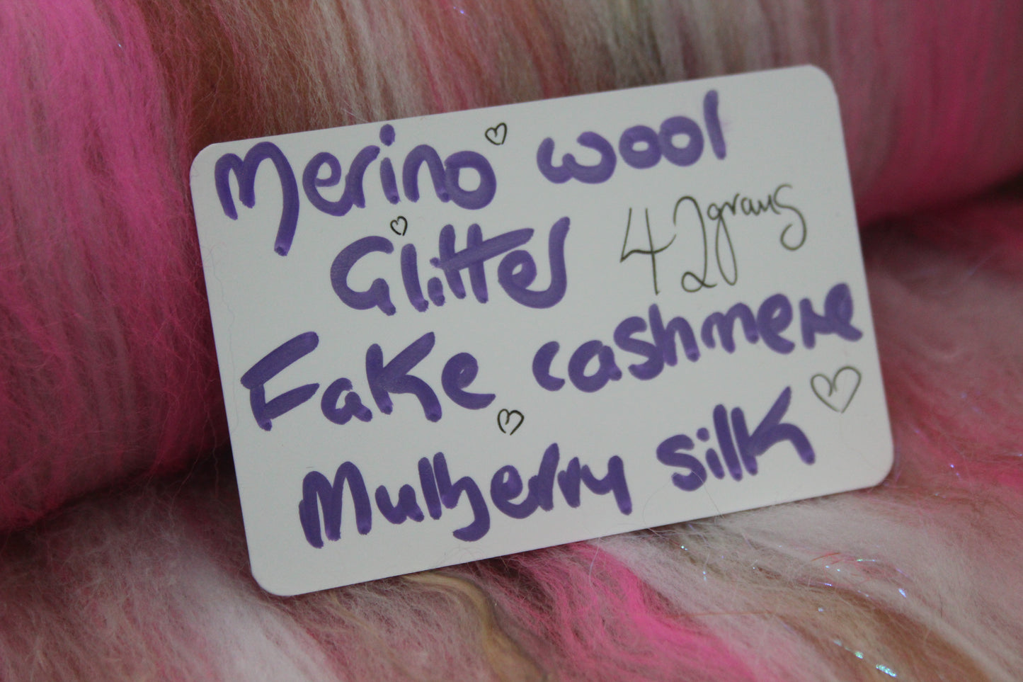 Merino Art Batt  - Brown White Pink - 42 grams 1.4 oz - Wool for felting, spinning and weaving