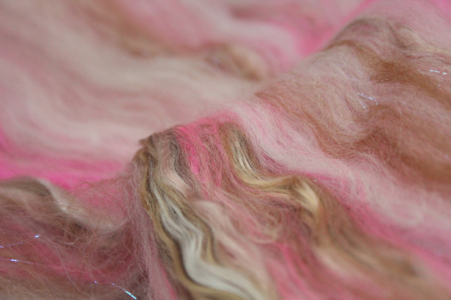 Merino Art Batt  - Brown White Pink - 42 grams 1.4 oz - Wool for felting, spinning and weaving