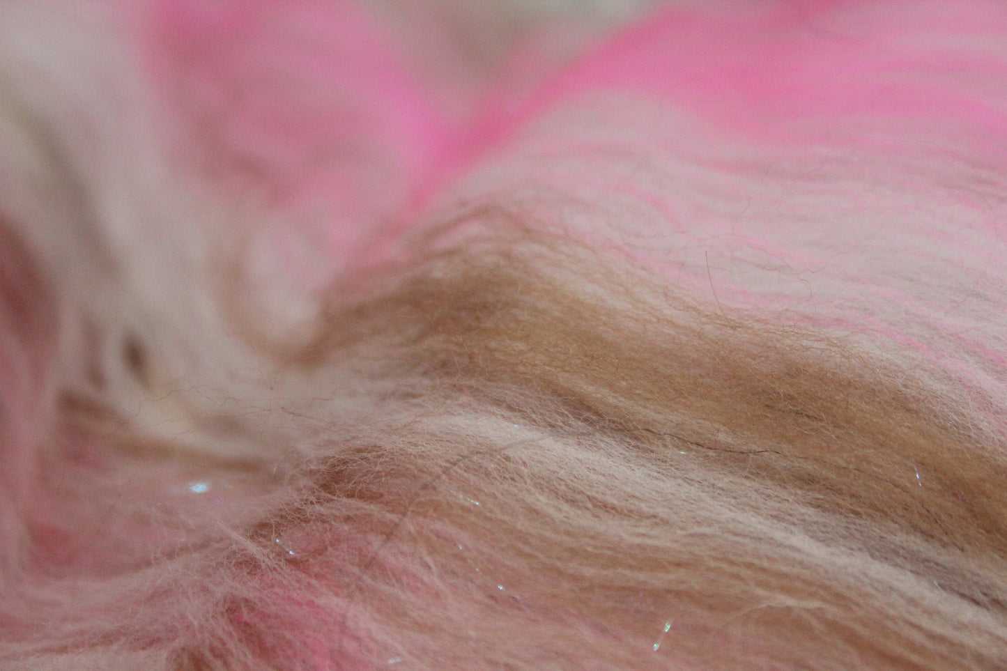 Merino Art Batt  - Brown White Pink - 42 grams 1.4 oz - Wool for felting, spinning and weaving
