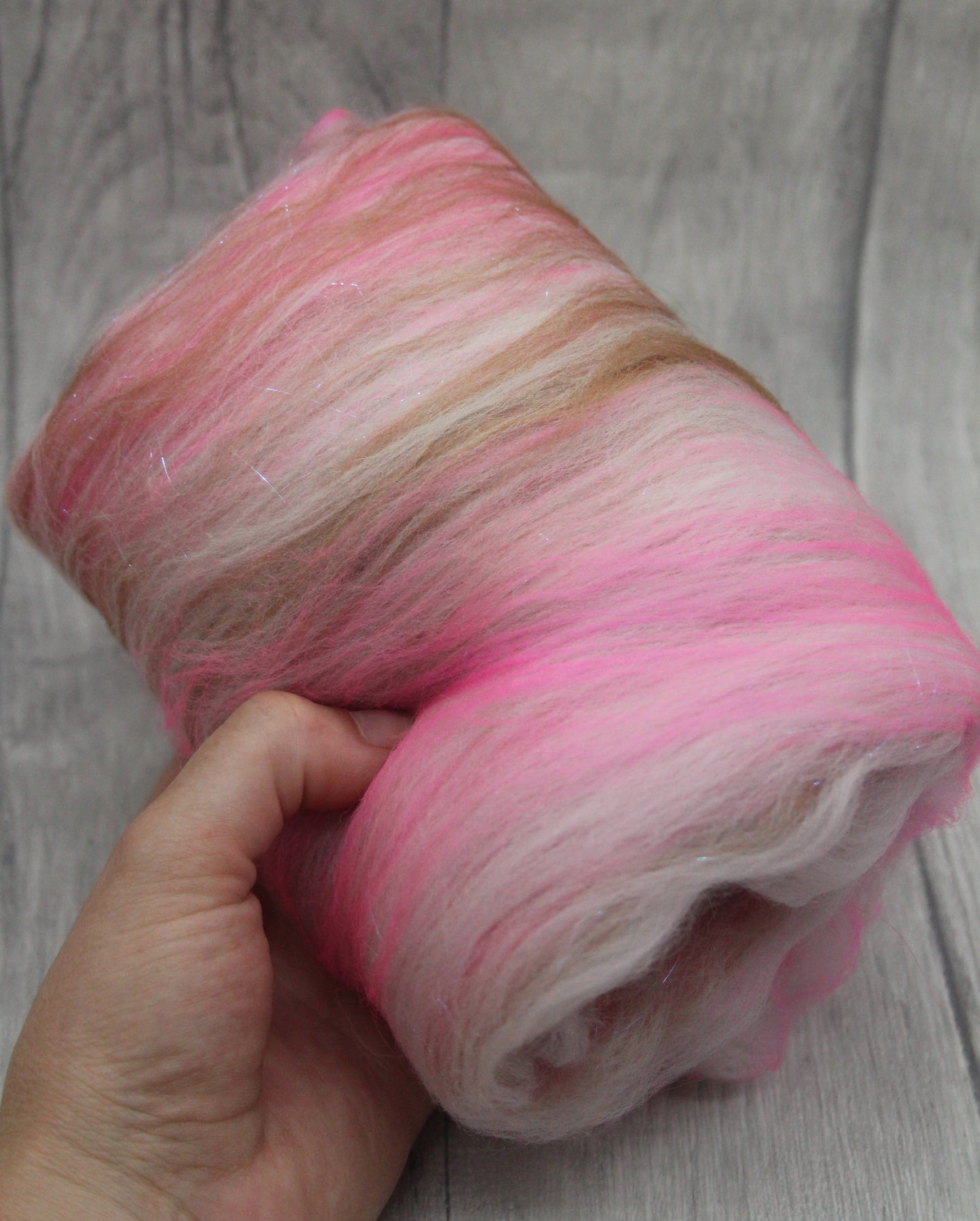 Merino Art Batt  - Brown White Pink - 42 grams 1.4 oz - Wool for felting, spinning and weaving
