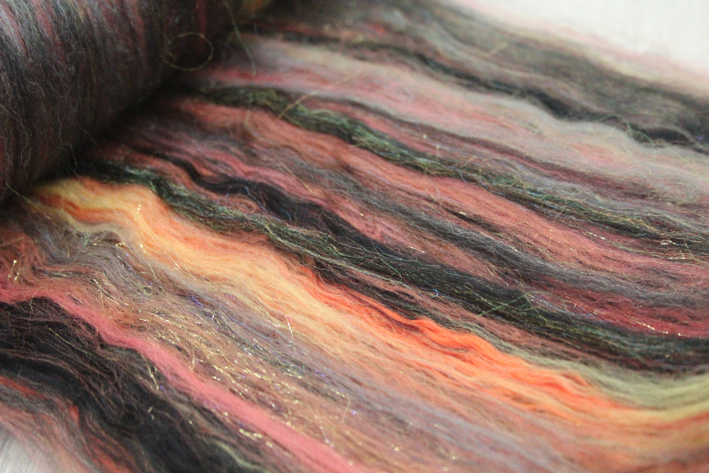 Merino Art Batt  - Brown Black Yellow - 36 grams 1.2 oz - Wool for felting, spinning and weaving