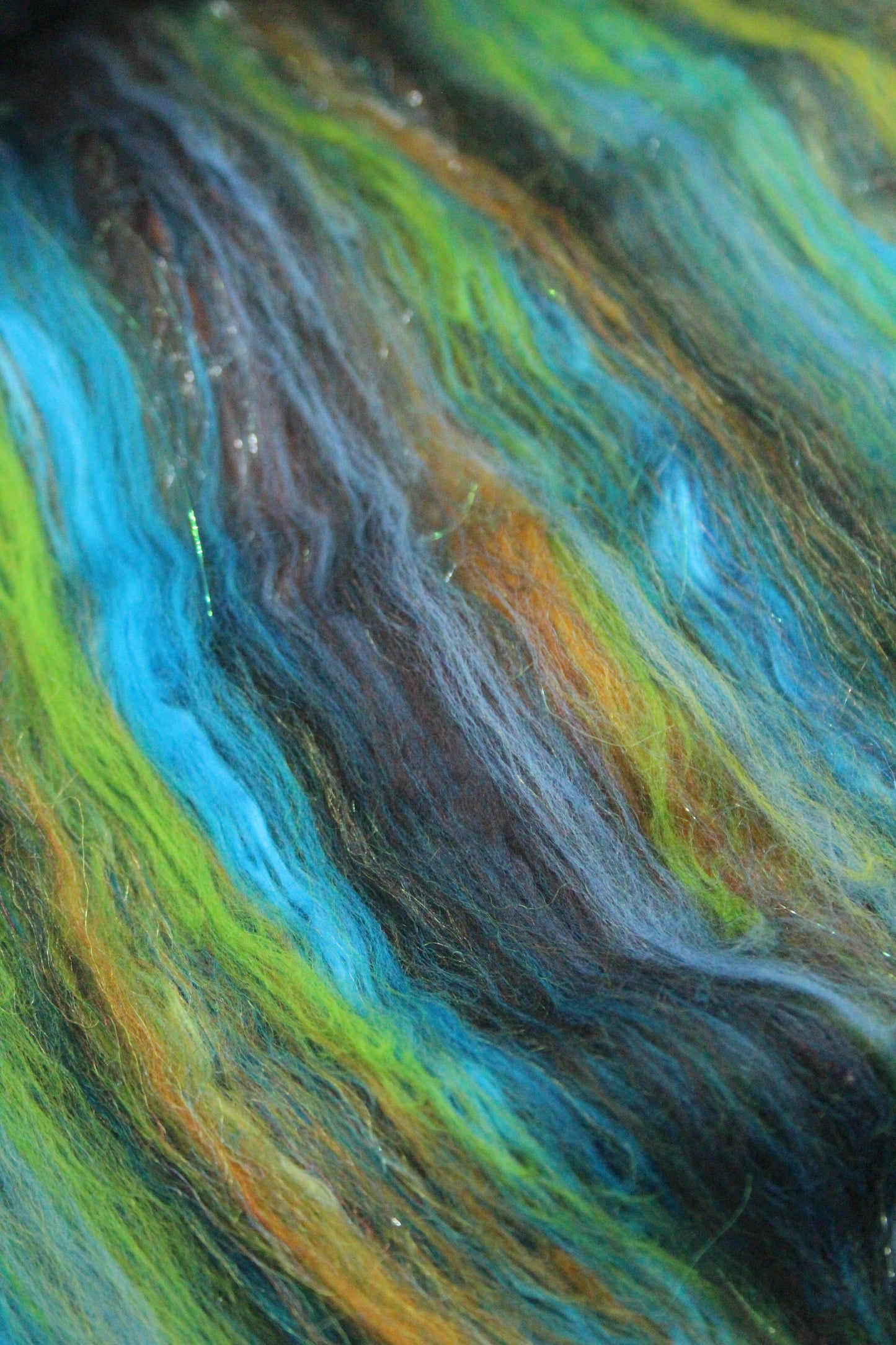 Merino Art Batt  - Brown Blue Black Brown - 39 grams 1.3 oz - Wool for felting, spinning and weaving