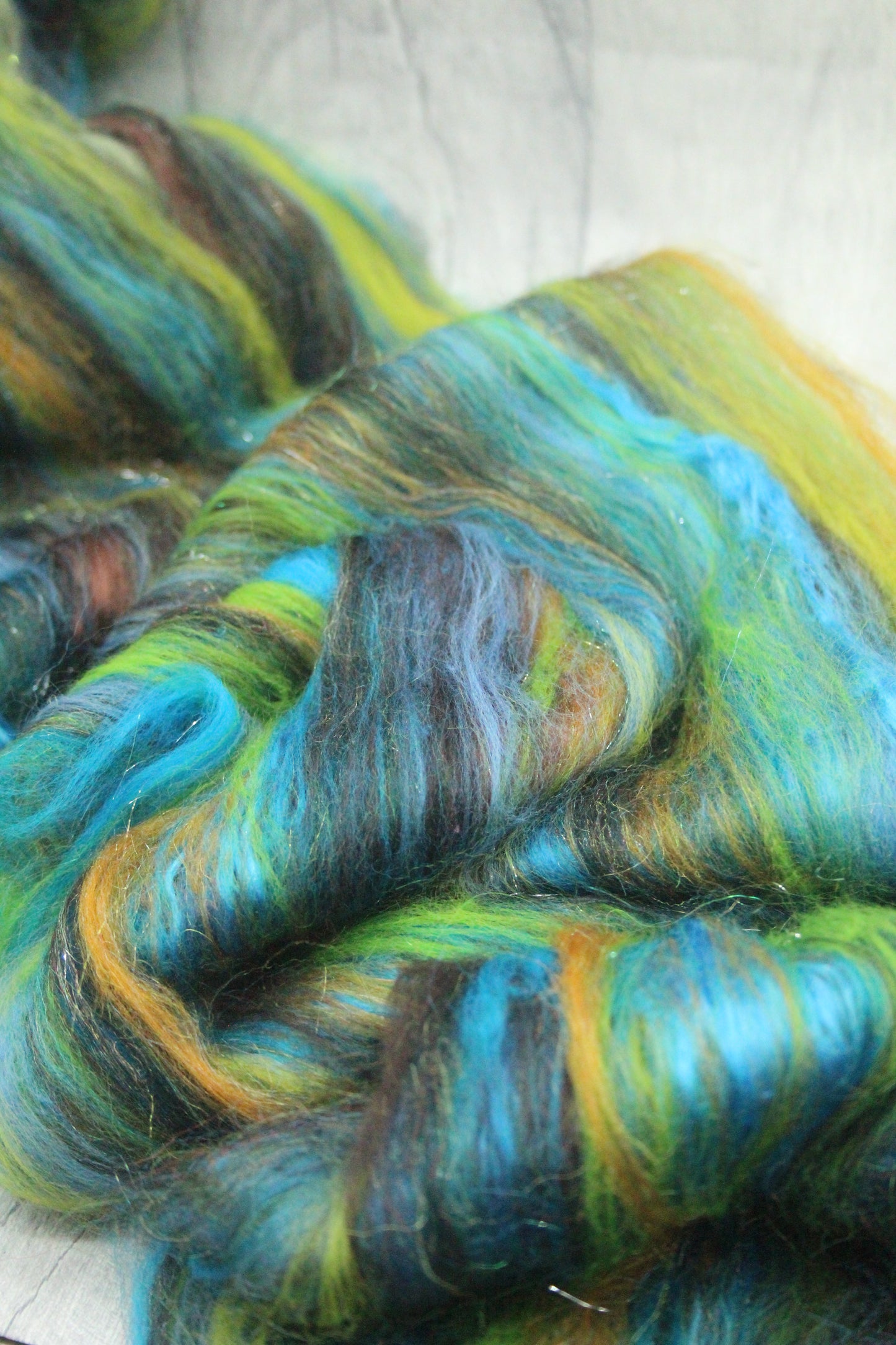 Merino Art Batt  - Brown Blue Black Brown - 39 grams 1.3 oz - Wool for felting, spinning and weaving