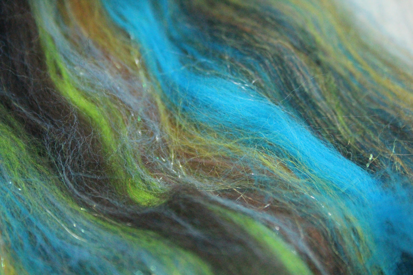 Merino Art Batt  - Brown Blue Black Brown - 39 grams 1.3 oz - Wool for felting, spinning and weaving