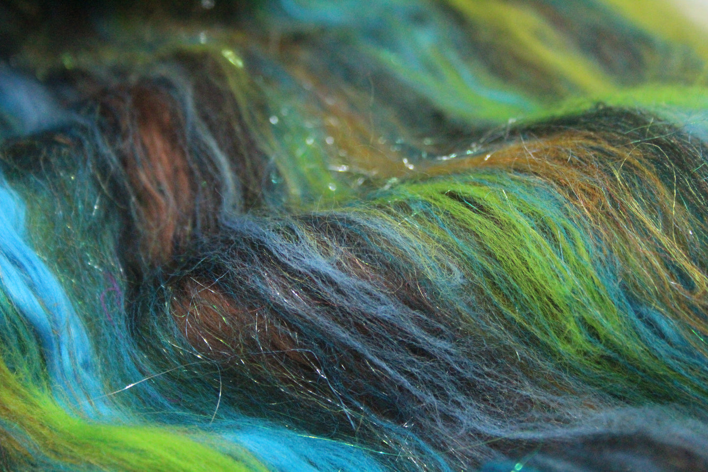 Merino Art Batt  - Brown Blue Black Brown - 39 grams 1.3 oz - Wool for felting, spinning and weaving