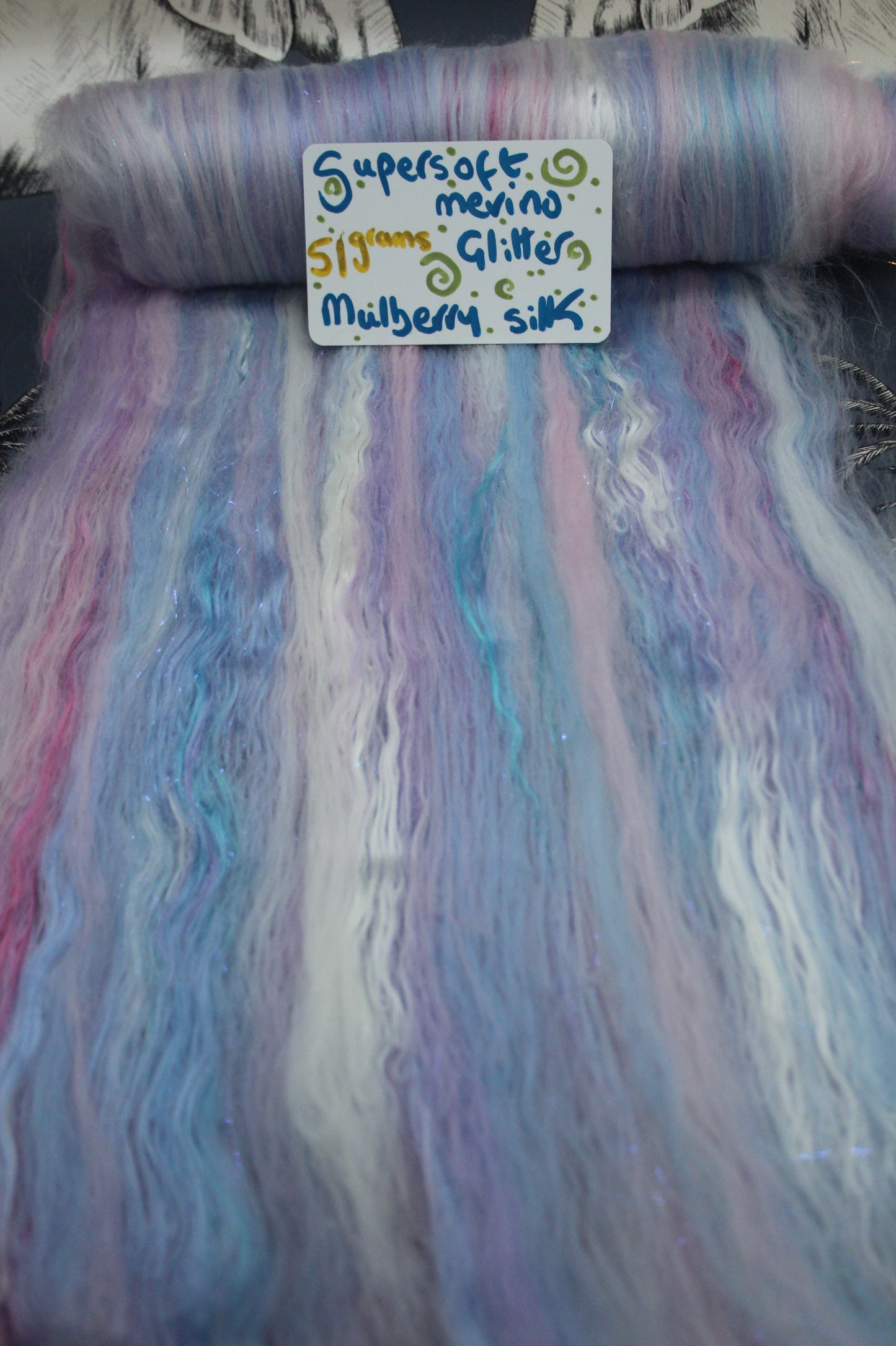 Supersoft Merino Art Batt  - White Blue Purple Pink - 51 grams 1.7 oz - Wool for felting, spinning and weaving
