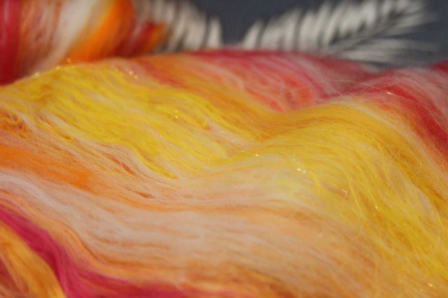 Supersoft Merino Art Batt  - Red Yellow White Orange - 44 grams 1.5 oz - Wool for felting, spinning and weaving