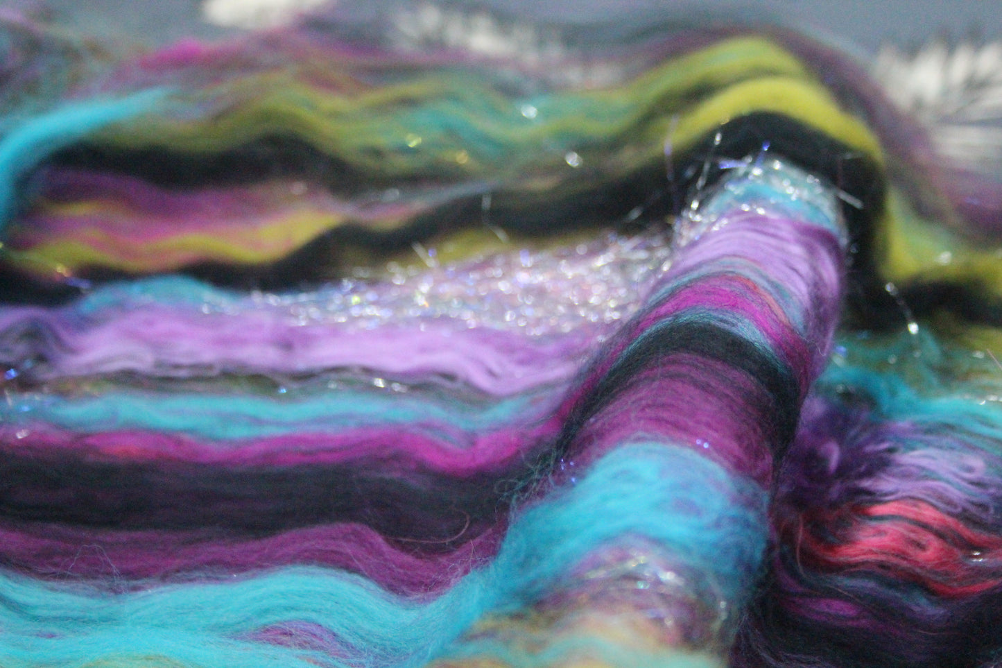 Supersoft Merino Art Batt  - Black Pink Purple Blue - 36 grams 1.2 oz - Wool for felting, spinning and weaving