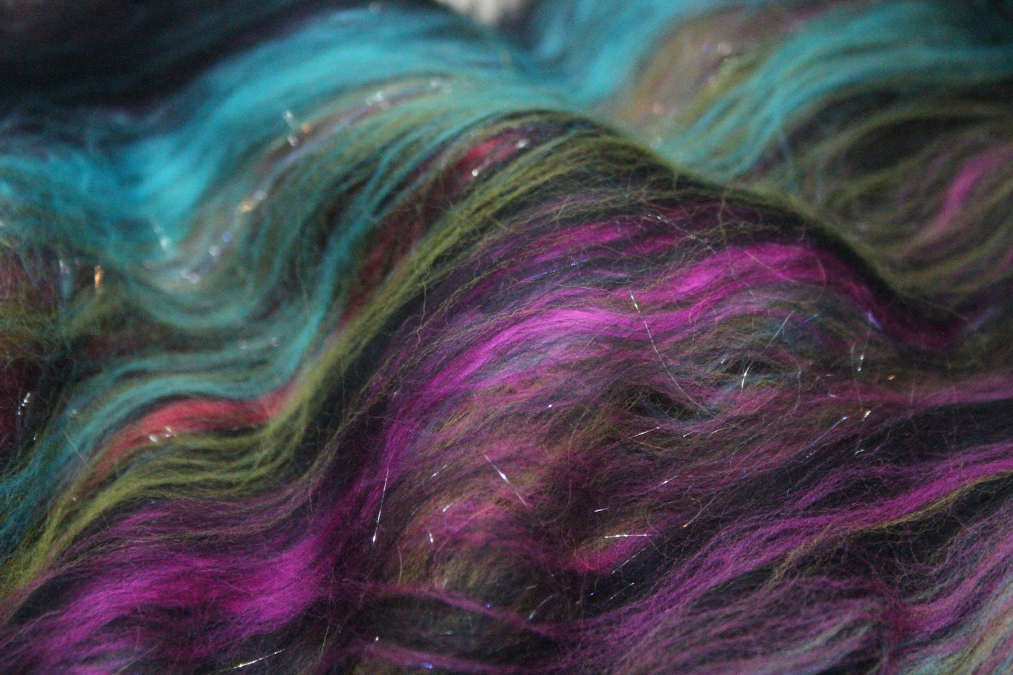 Supersoft Merino Art Batt  - Black Pink Purple Blue - 36 grams 1.2 oz - Wool for felting, spinning and weaving
