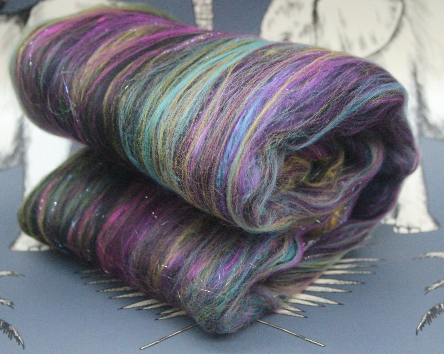 Supersoft Merino Art Batt  - Black Pink Purple Blue - 36 grams 1.2 oz - Wool for felting, spinning and weaving