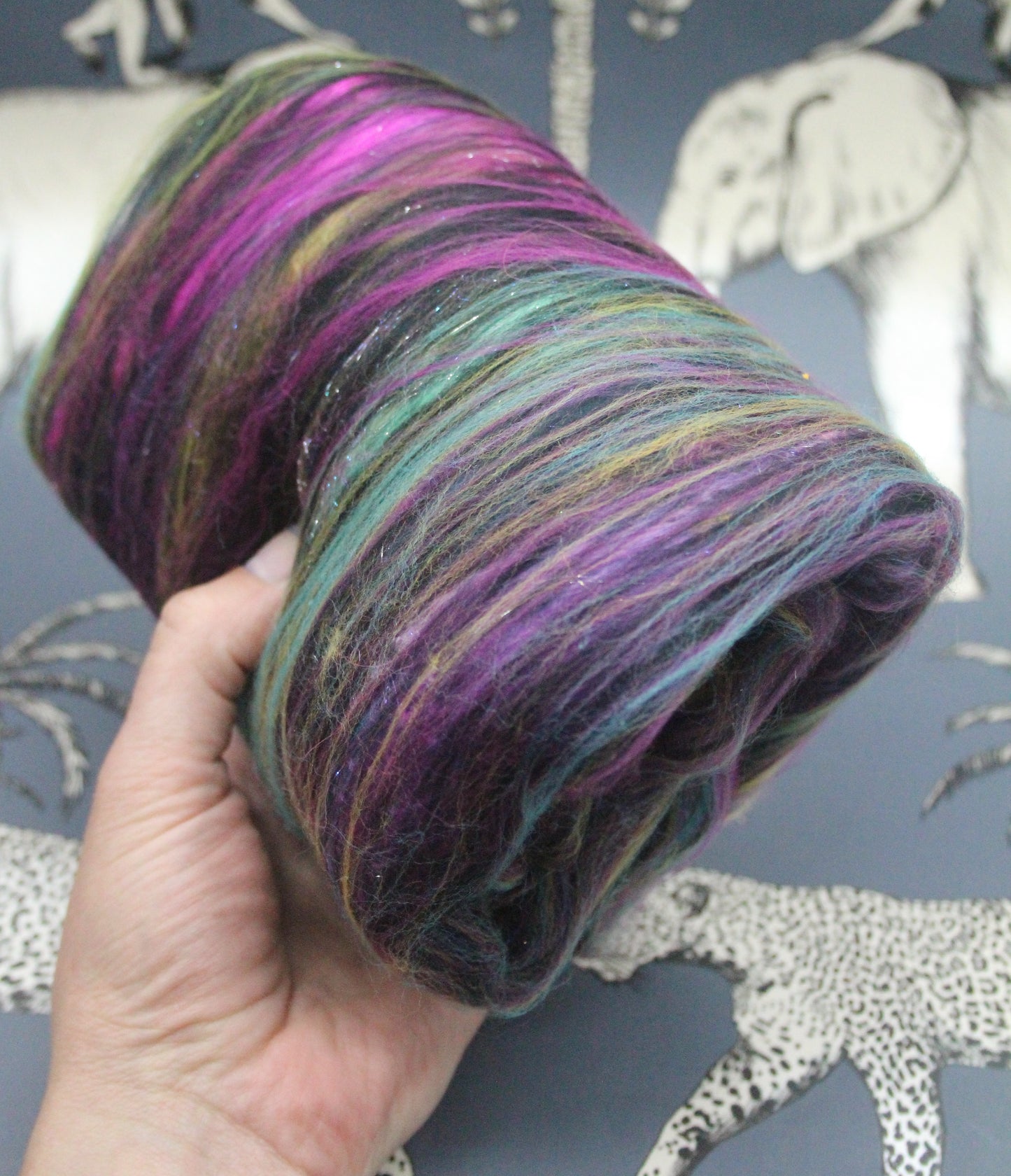 Supersoft Merino Art Batt  - Black Pink Purple Blue - 36 grams 1.2 oz - Wool for felting, spinning and weaving